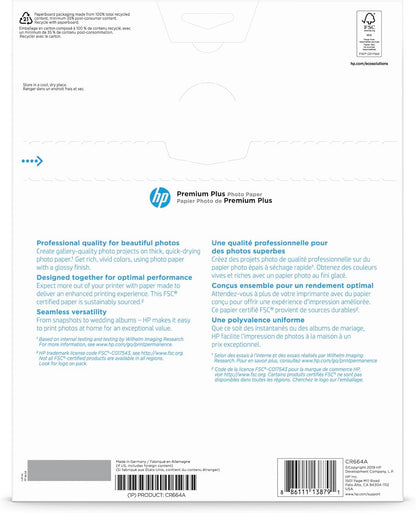 HP CR664A Premium Plus 8.5x11 Glossy Photo Paper 50 Sheets