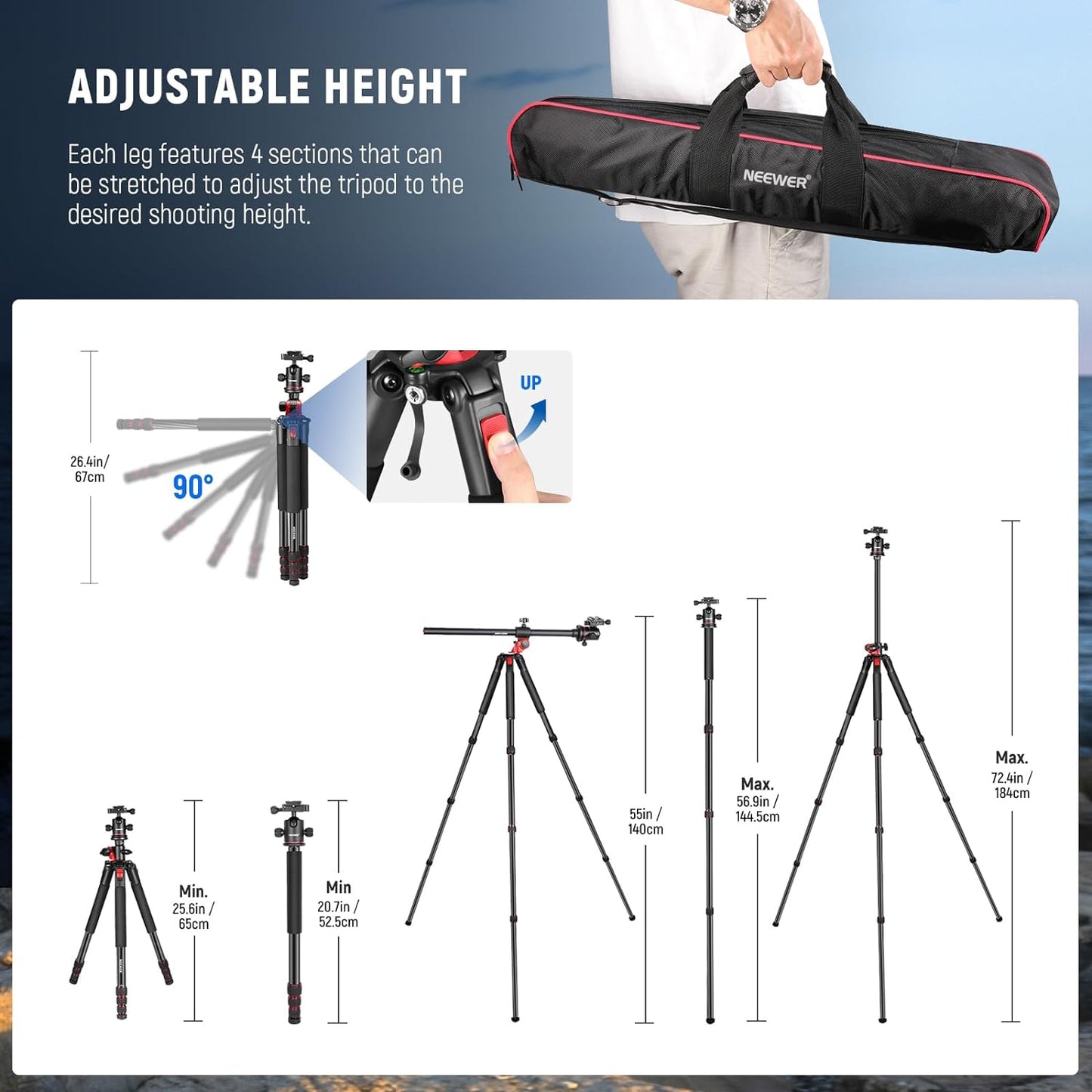 Neewer N284+G0 72" Camera Tripod Monopod w/ Ball Head
