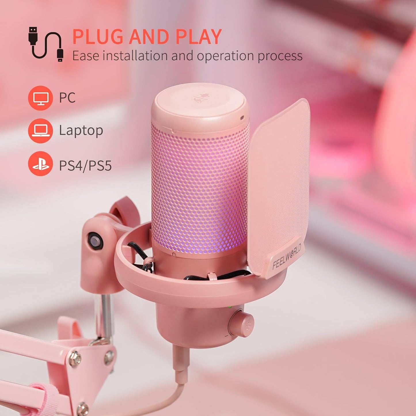 FEELWORLD VM1-AS-P-OF-EU Pink Gaming USB Microphone