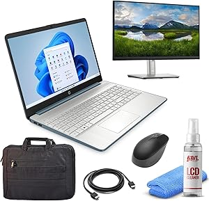 HP 15.6" FHD Laptop Bundle - R5-5500U, 8GB, 256GB SSD, Win 11, Monitor