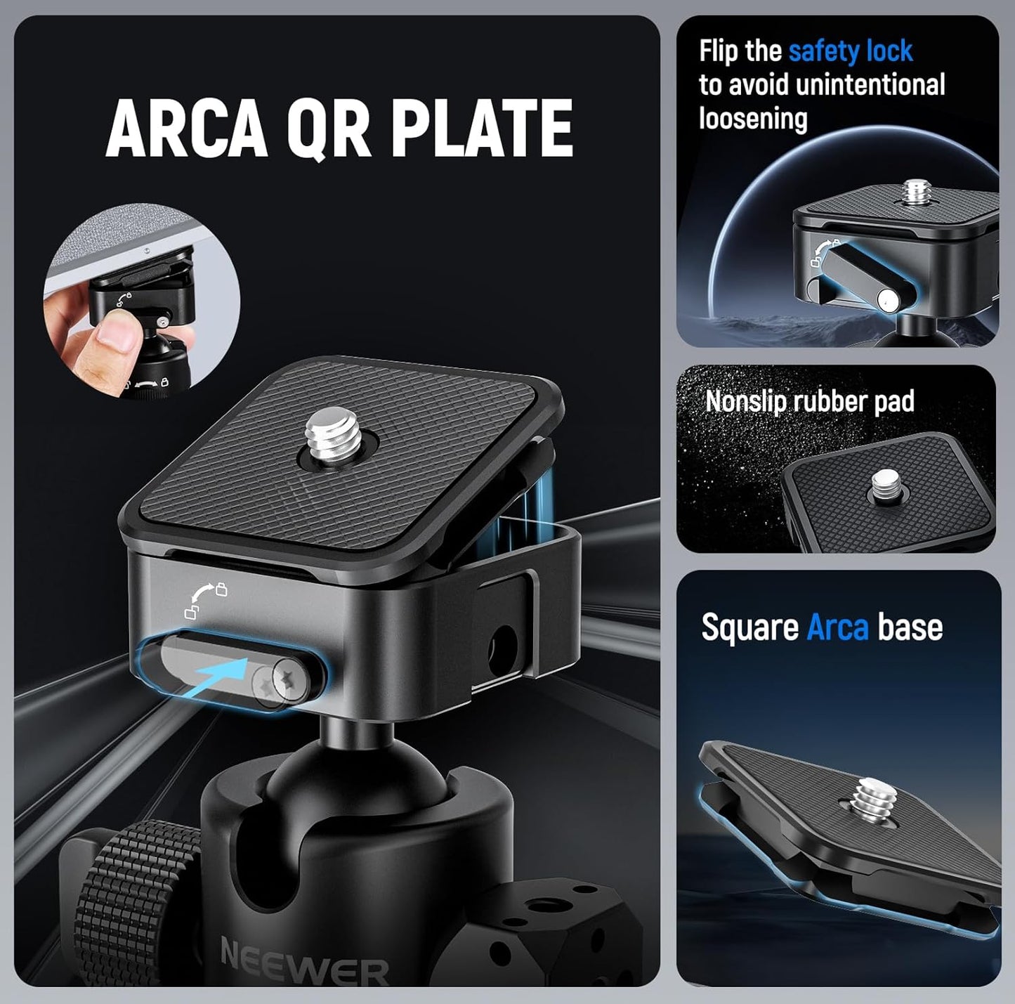 Neewer GM12 Ball Head - Arca Slot, 360° Pan, 13.2lb Load