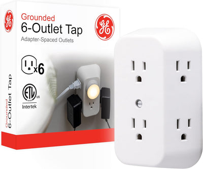 GE 50759 6-Outlet Grounded Wall Tap - White