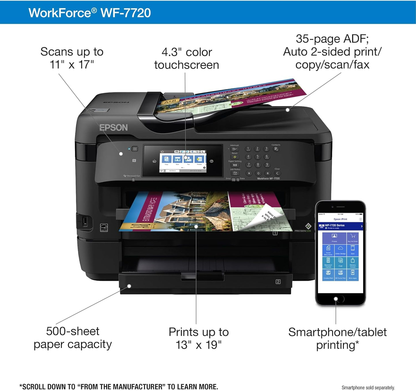 Epson WF-7720 Wide-format Wireless Color Inkjet Printer