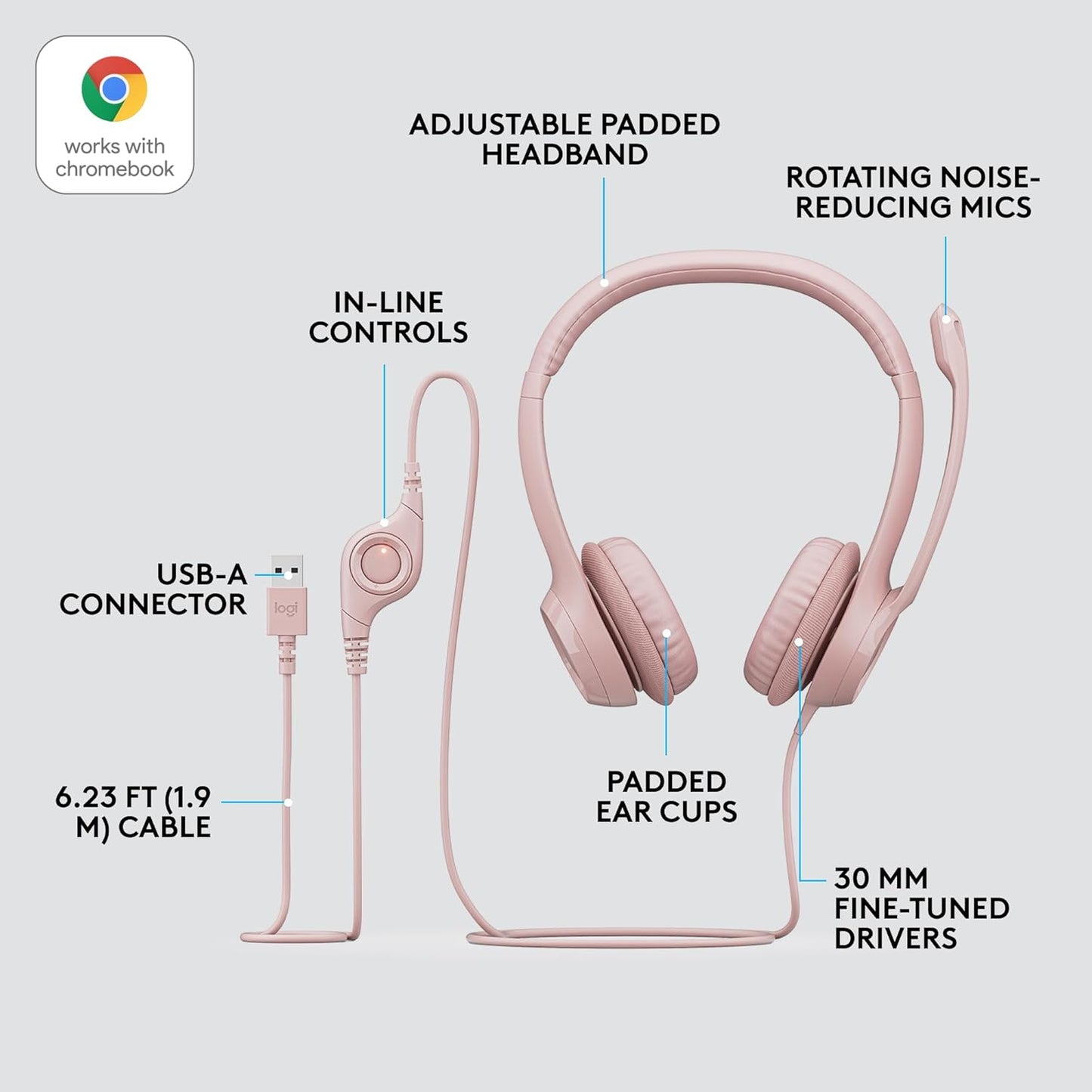 Logitech 981-001280 H390 Wired Headset Noise Cancelling Mic