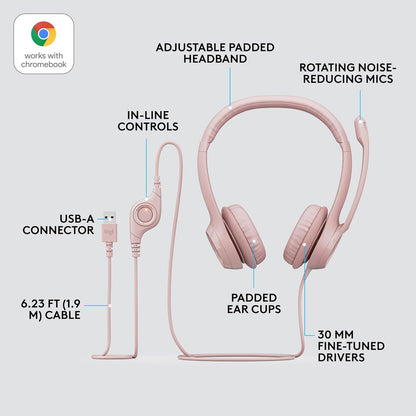 Logitech 981-001280 H390 Wired Headset Noise Cancelling Mic