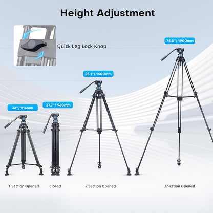 Sirui AM-25S 74.8" Professional Video Tripod