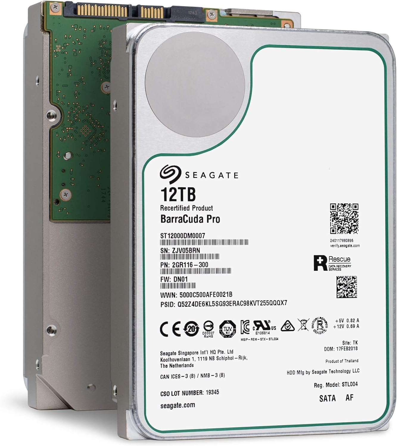 Seagate ST12000DM0007-CR/5YR BarraCuda Pro 12TB HDD Renewed
