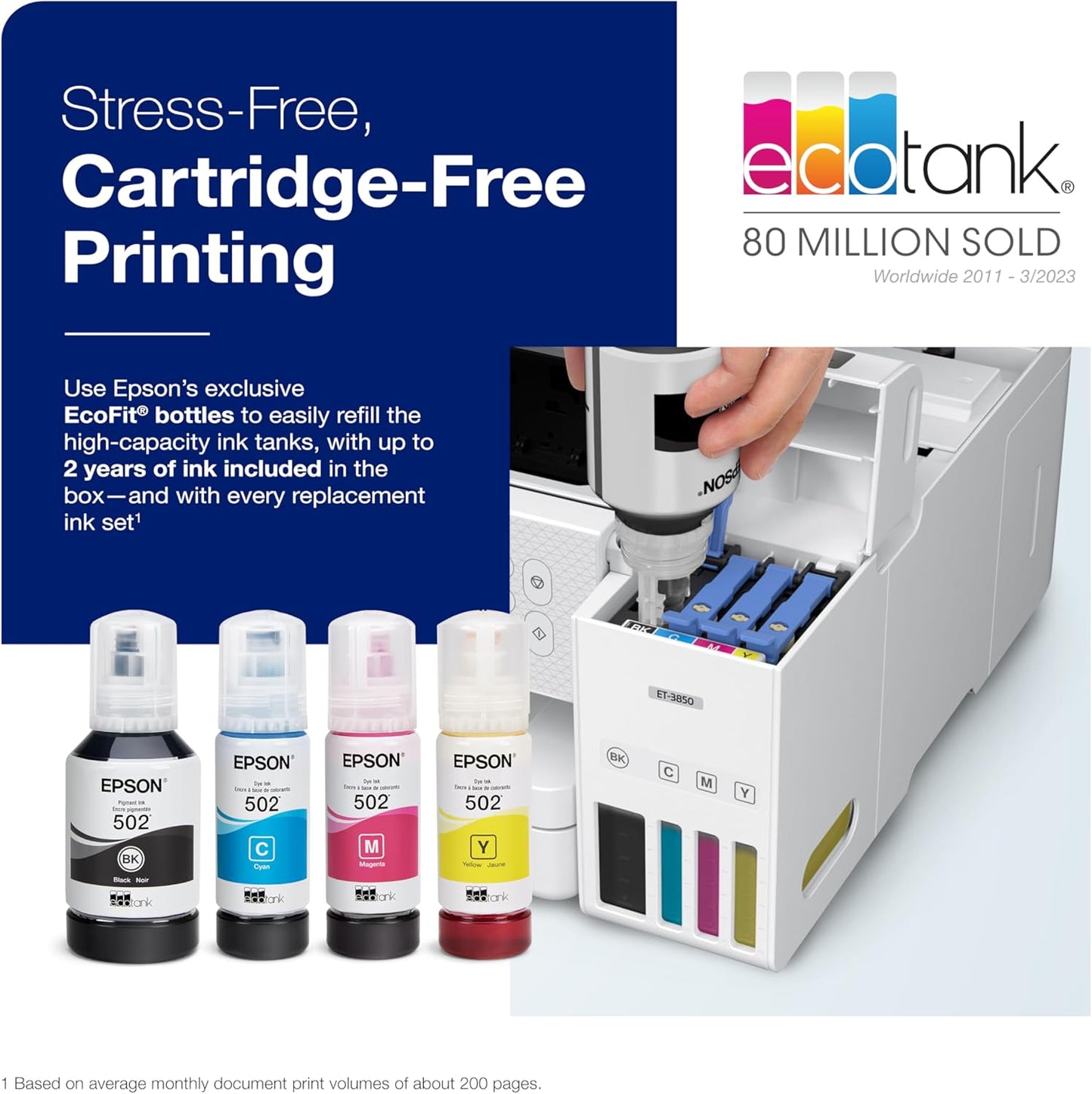 Epson ET-3850 White EcoTank Wireless All-in-One Printer