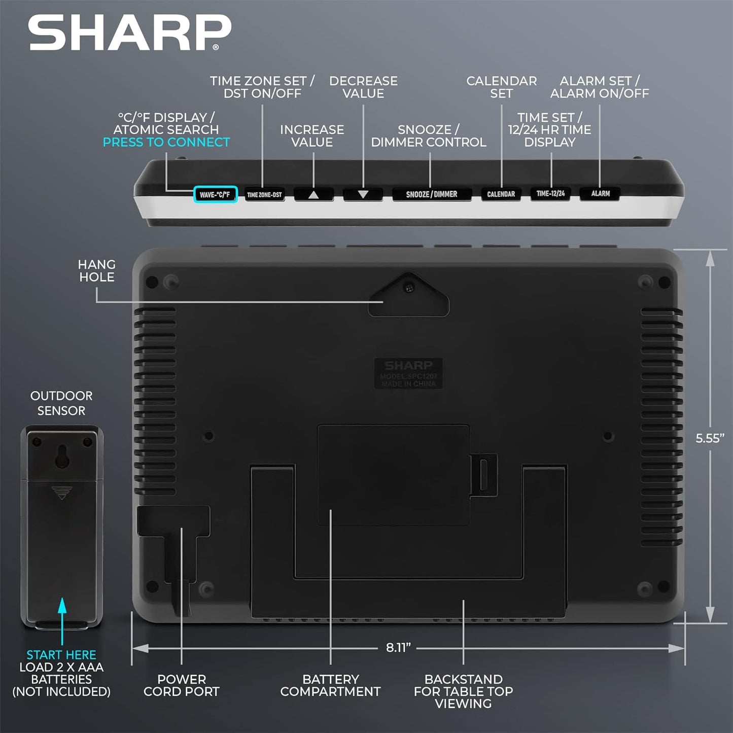 Sharp SPC1027AMZ Weather Station Atomic Clock