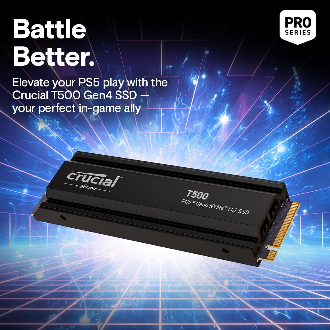Crucial CT2000T500SSD5 2TB Gen4 NVMe Gaming SSD Heatsink