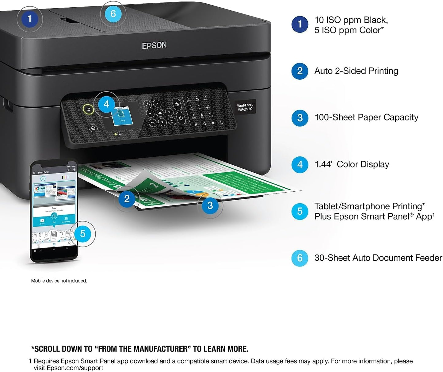 Epson C11CK63201 Workforce WF-2930 Wireless All-in-One Printer