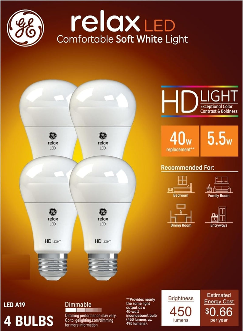 GE 42975 Relax LED A19 Soft White Bulbs 4-Pack — main product image
