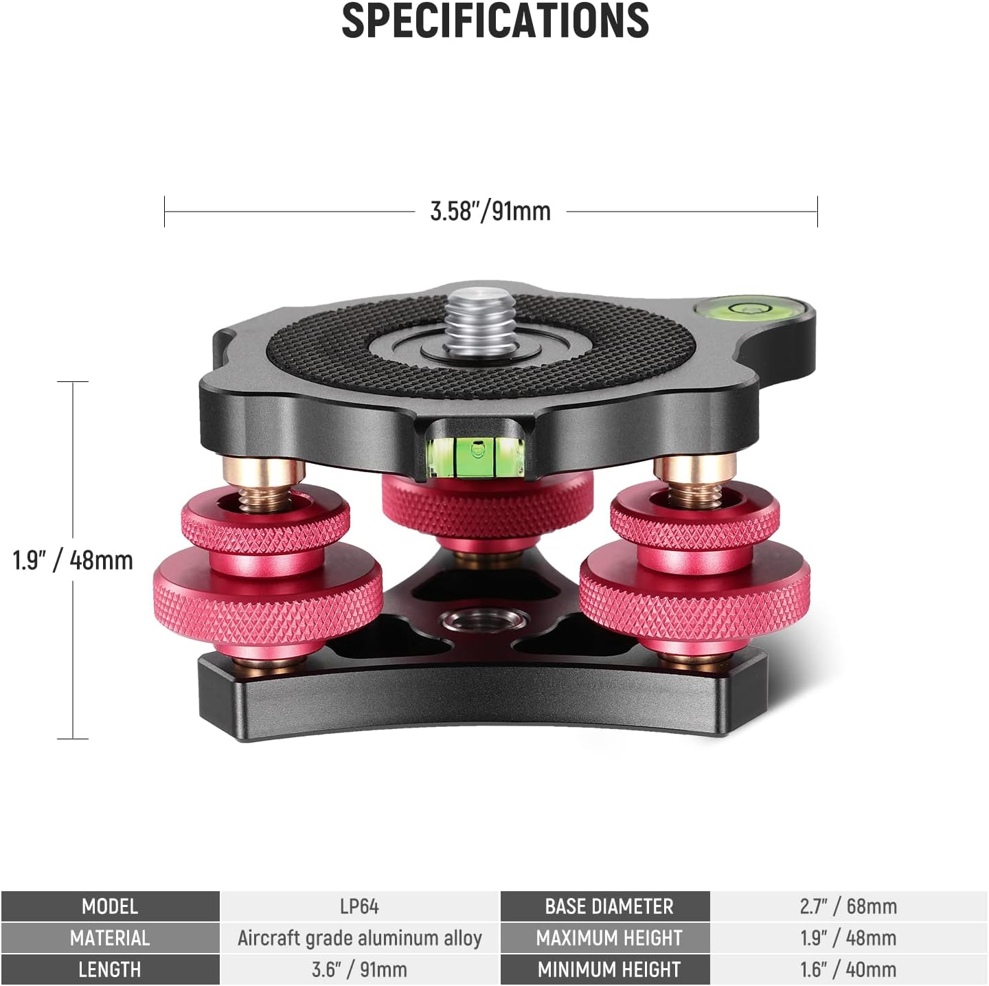 NEEWER LP64 Tripod Head Leveling Base Camera Leveler