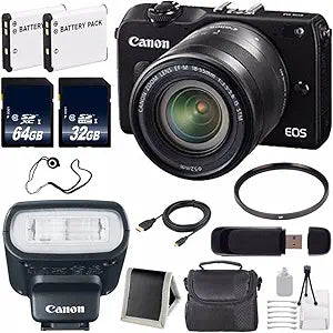 Canon EOS M2 18-55mm Kit w/ Flash & Memory Card Bundle
