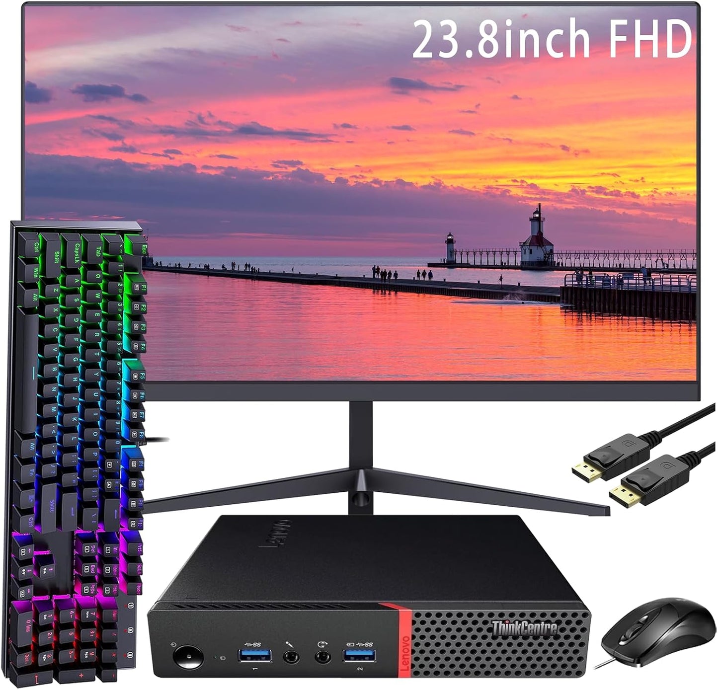 Lenovo ThinkCentre M715q Tiny Desktop PC with 23.8" FHD Monitor (Renewed)