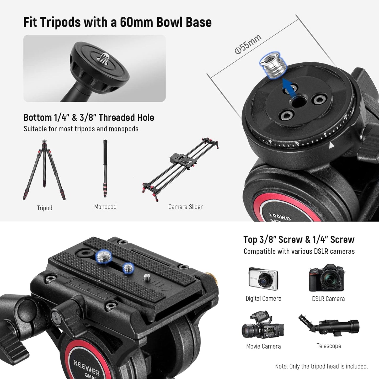 Neewer GM001 Video Tripod Fluid Head Heavy Duty