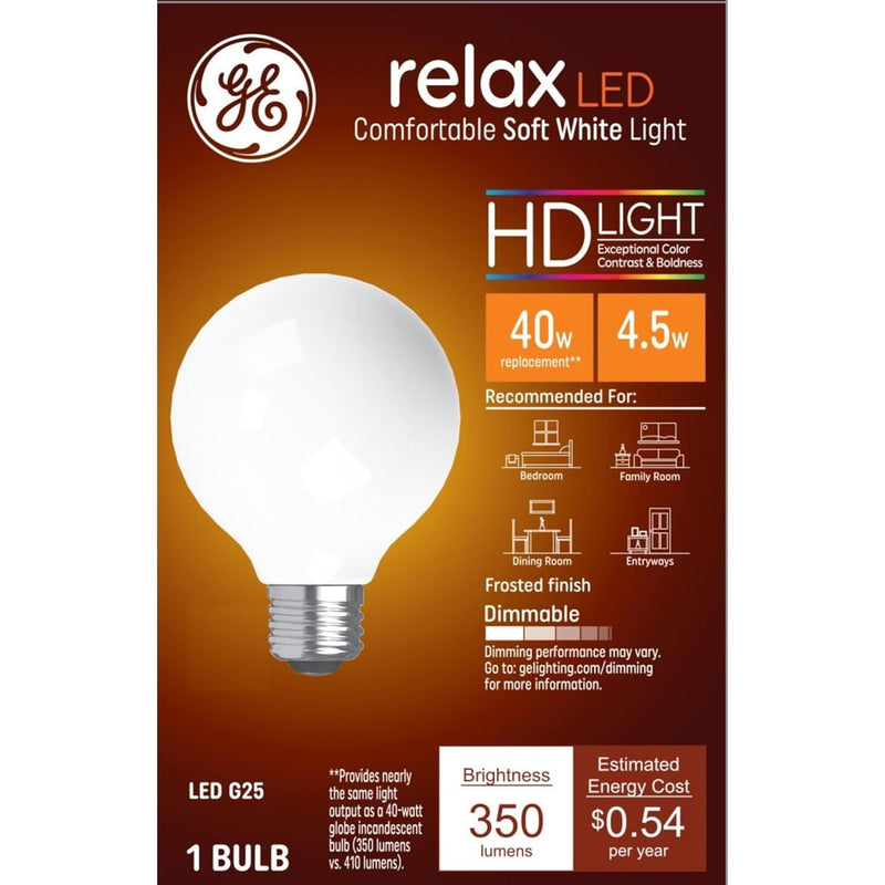 GE 36852 Relax LED 40W Globe Light Bulb, Soft White — main product image