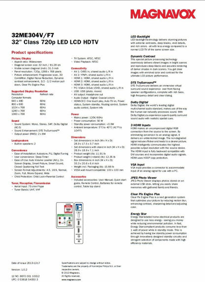 Magnavox 32ME304V/F7 32-Inch 720p 60Hz LED TV
