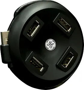 GE 98209 4-Port Round USB 2.0 Hub Black
