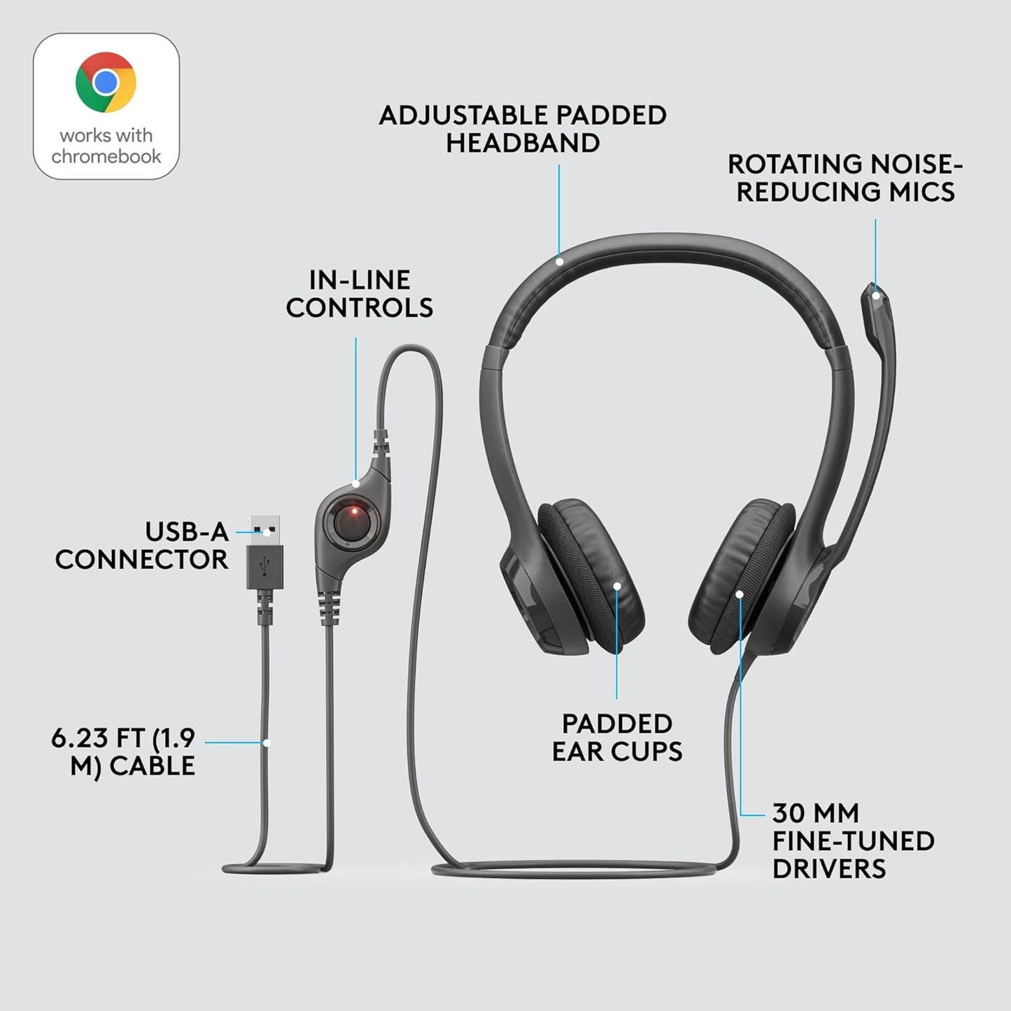 Logitech 981-000014 Wired Headset: Noise-Canceling Mic for PC