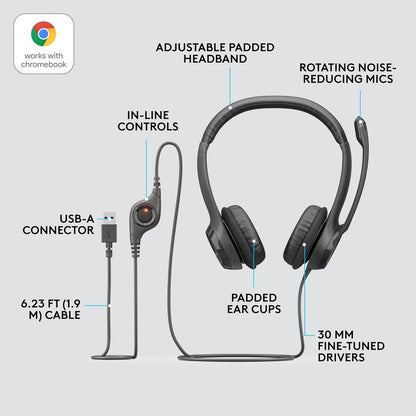 Logitech 981-000014 Wired Headset: Noise-Canceling Mic for PC