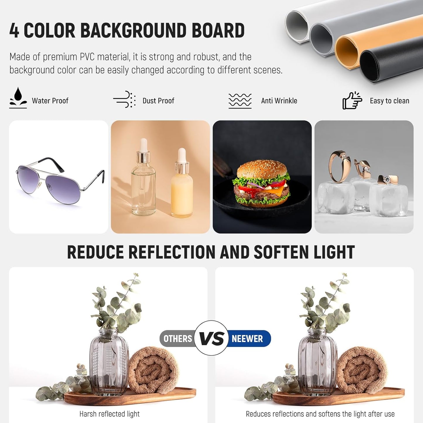 NEEWER LP50 Light Box - 20"x20", Dimmable LED, 4 Backdrops