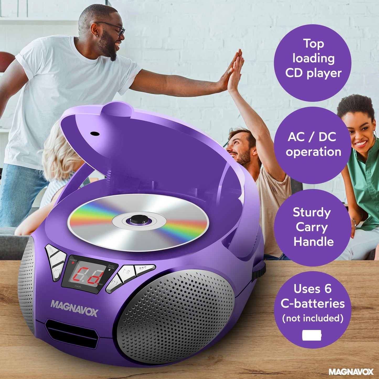 Magnavox MD6924 Portable CD Boombox AM/FM Radio Purple