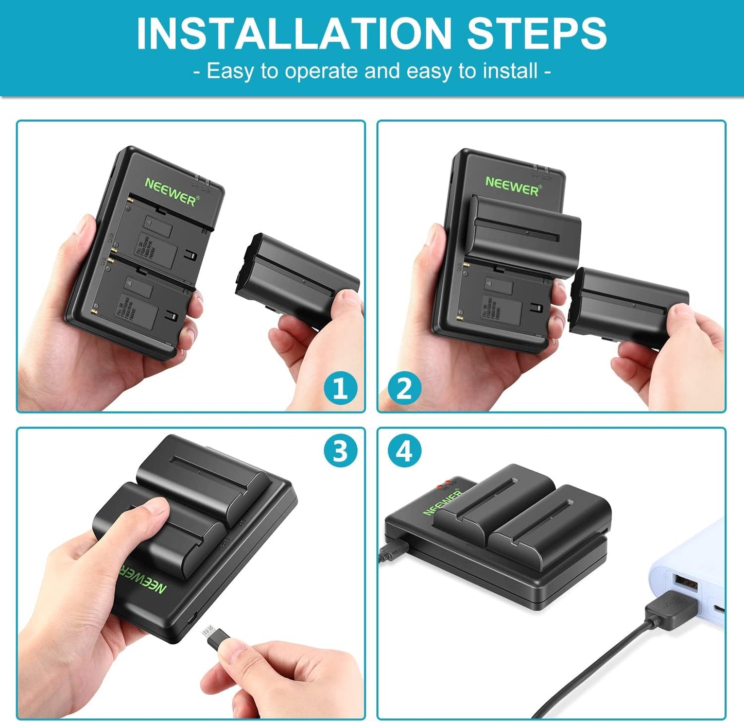 Neewer 10089576 NP-F550 Battery Charger Set (2-Pack)