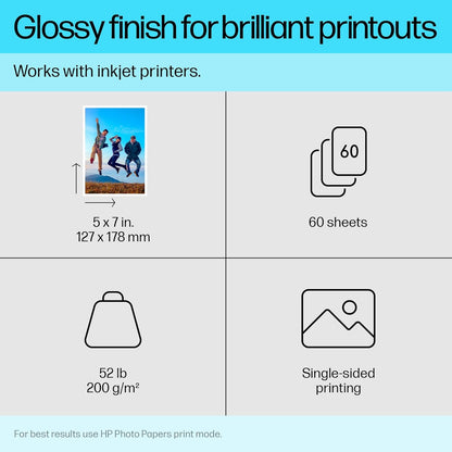 HP CH097A Everyday Glossy Photo Paper, 5x7, 60 Sheets