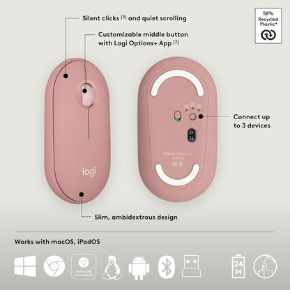 Logitech 920-012199 Pebble 2 Combo Rose Wireless Keyboard & Mouse
