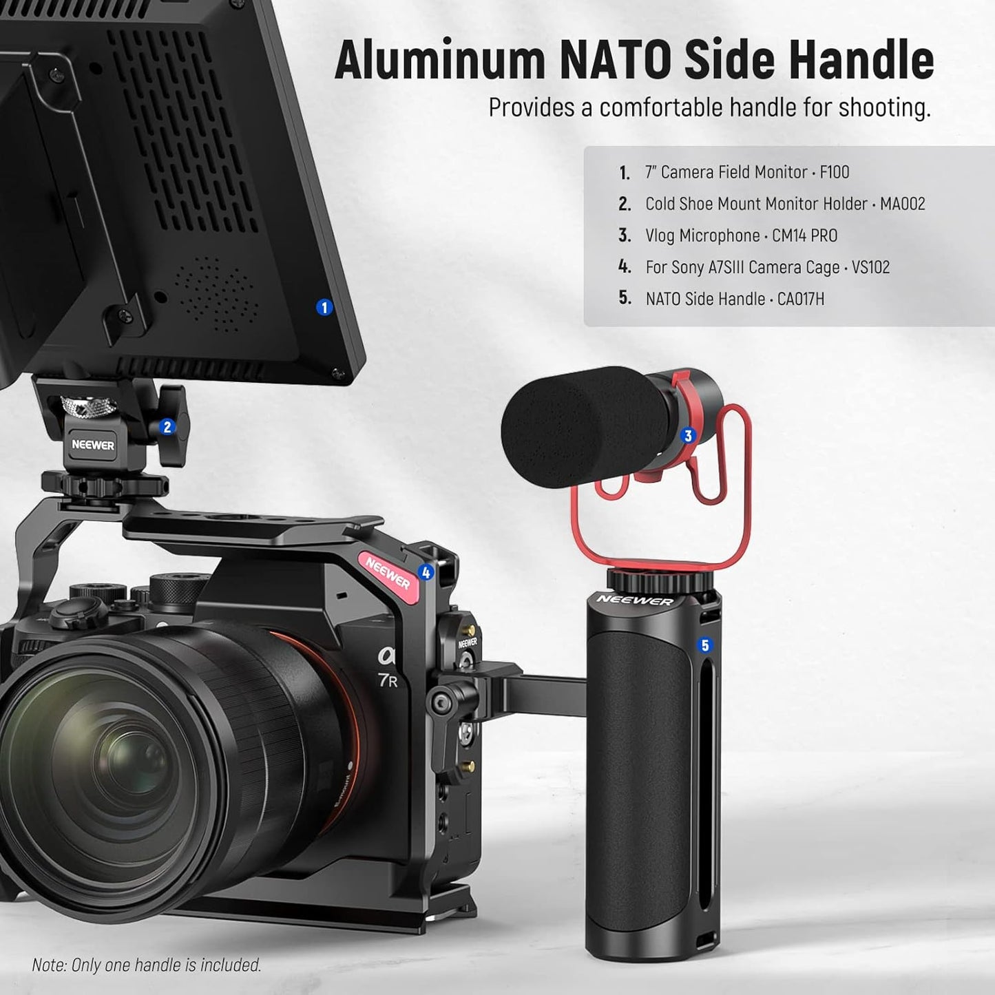 Neewer CA017H NATO Side Handle Grip Aluminum Camera Handgrip