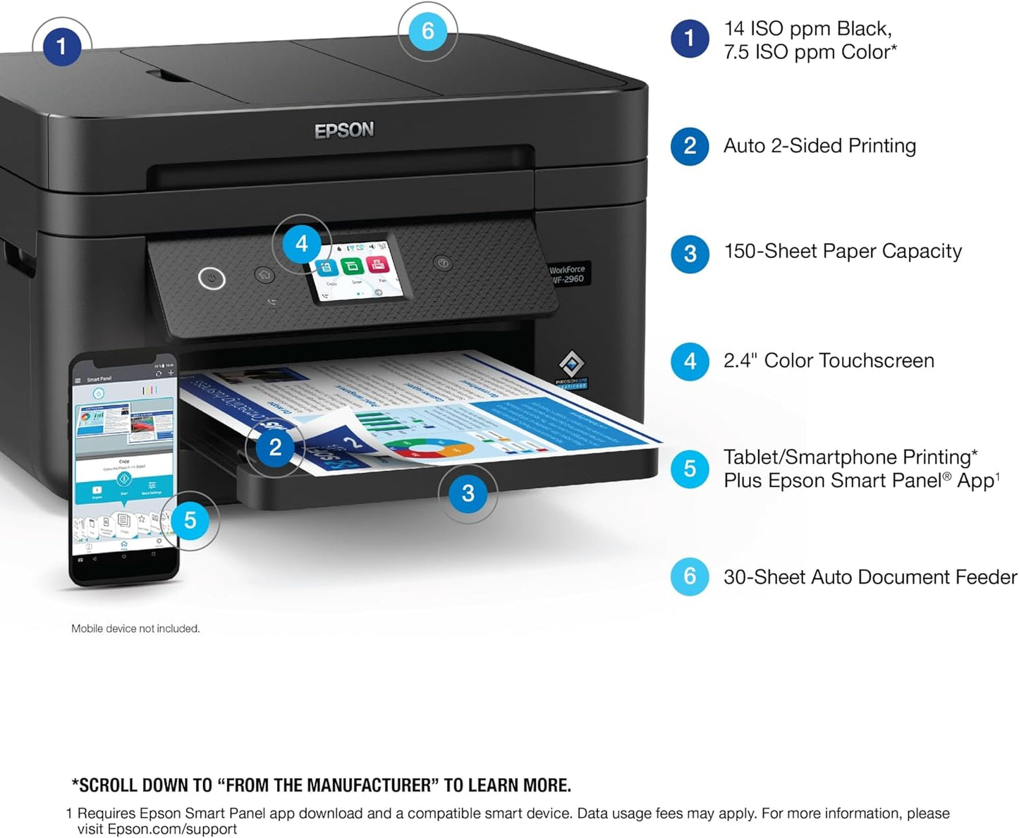 Epson C11CK60201 Workforce WF-2960 Wireless All-in-One Printer