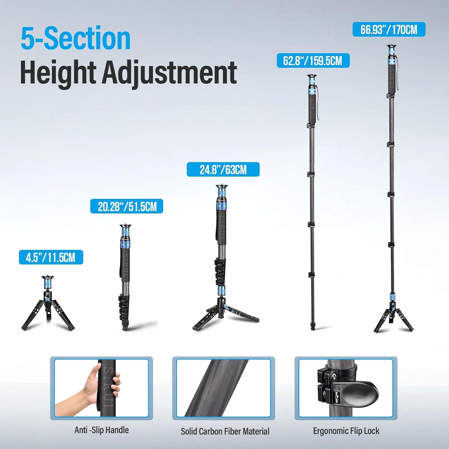 Sirui P-325FL-AM Carbon Fiber Camera Monopod with Feet