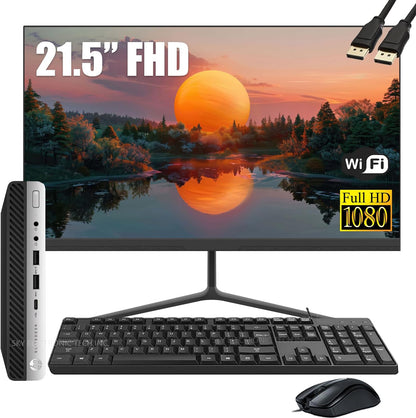 HP EliteDesk 800 G3 Mini Desktop PC 21.5" Monitor Bundle Renewed