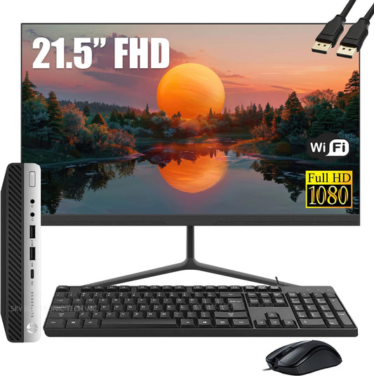 HP EliteDesk 800 G3 Mini Desktop PC 21.5" Monitor Bundle Renewed