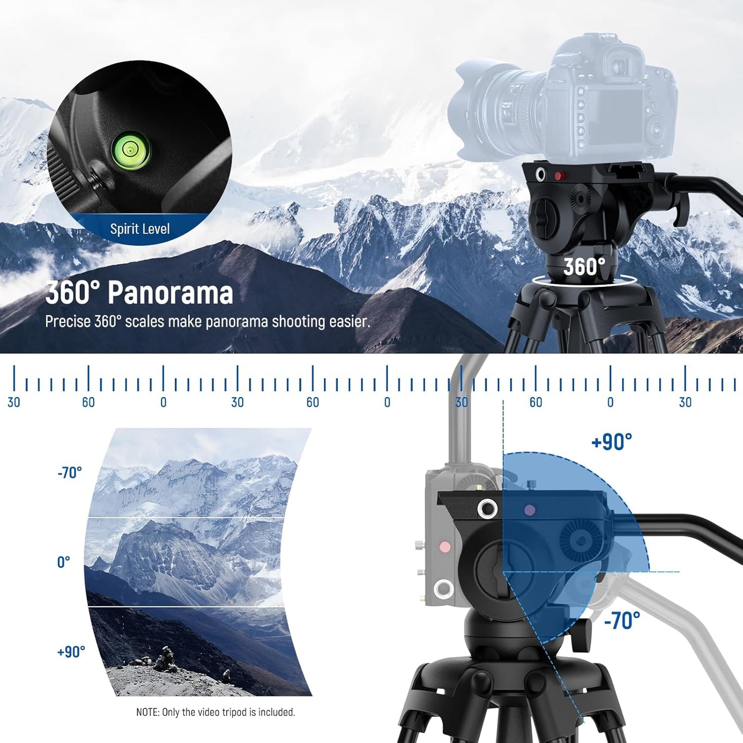 Neewer TP37 74" Video Tripod Fluid Head Metal 17.6lb Load