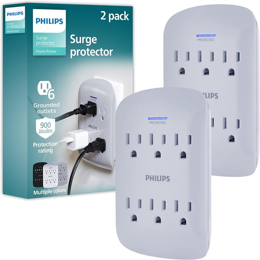 Philips 6-Outlet Surge Protector Wall Tap 2-Pack