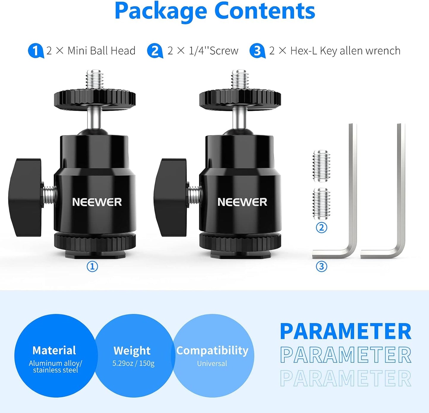 Neewer ST17 Mini Ball Head Cold Shoe Mount 2-Pack