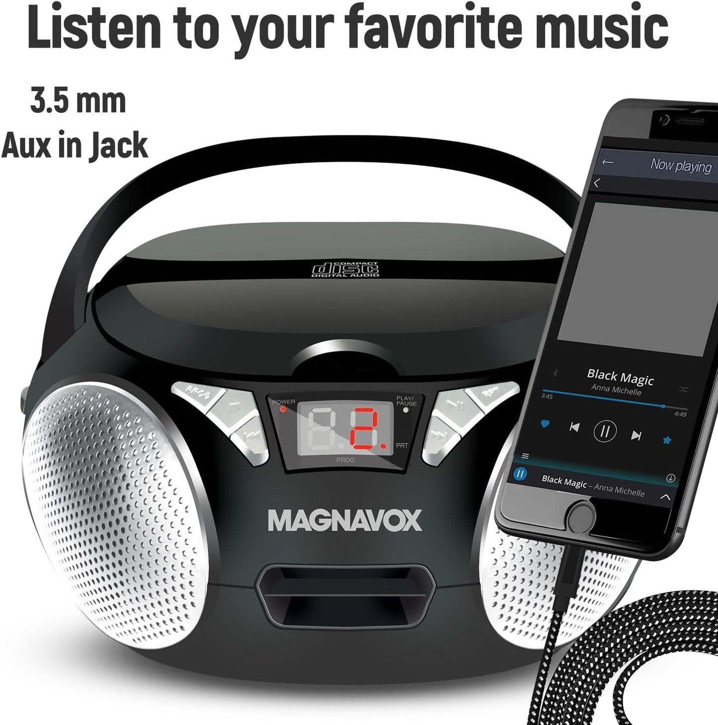Magnavox MD6924 Portable CD Boombox AM/FM Stereo Black