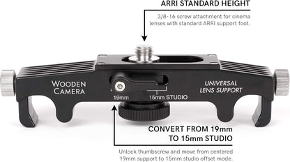 Wooden Camera Universal Lens Support 19mm/15mm Studio Rods