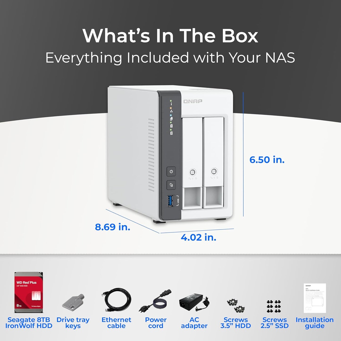 QNAP TS-216G-US 2-Bay 2.5GbE NAS 8TB WD Red Bundle