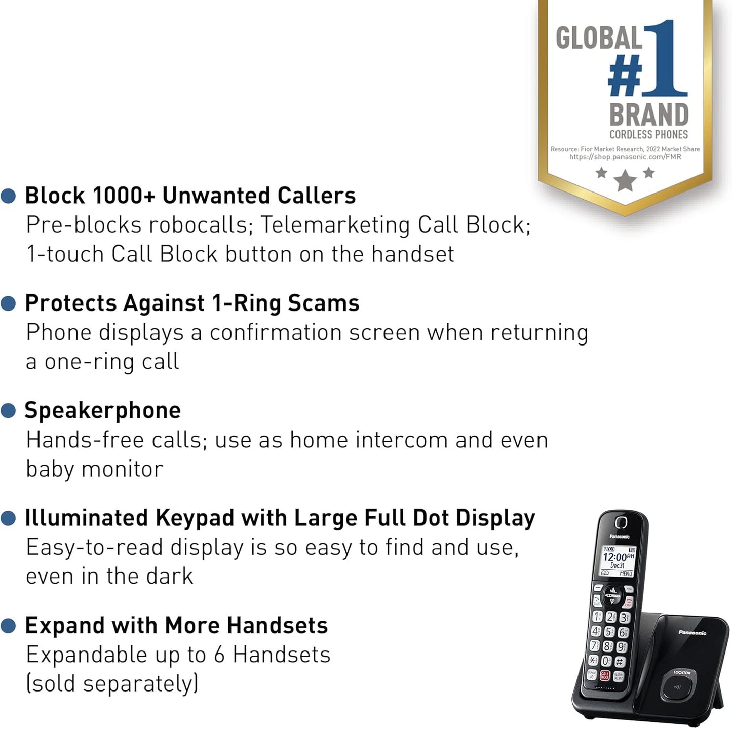 Panasonic KX-TGD810B Cordless Phone with Advanced Call Block