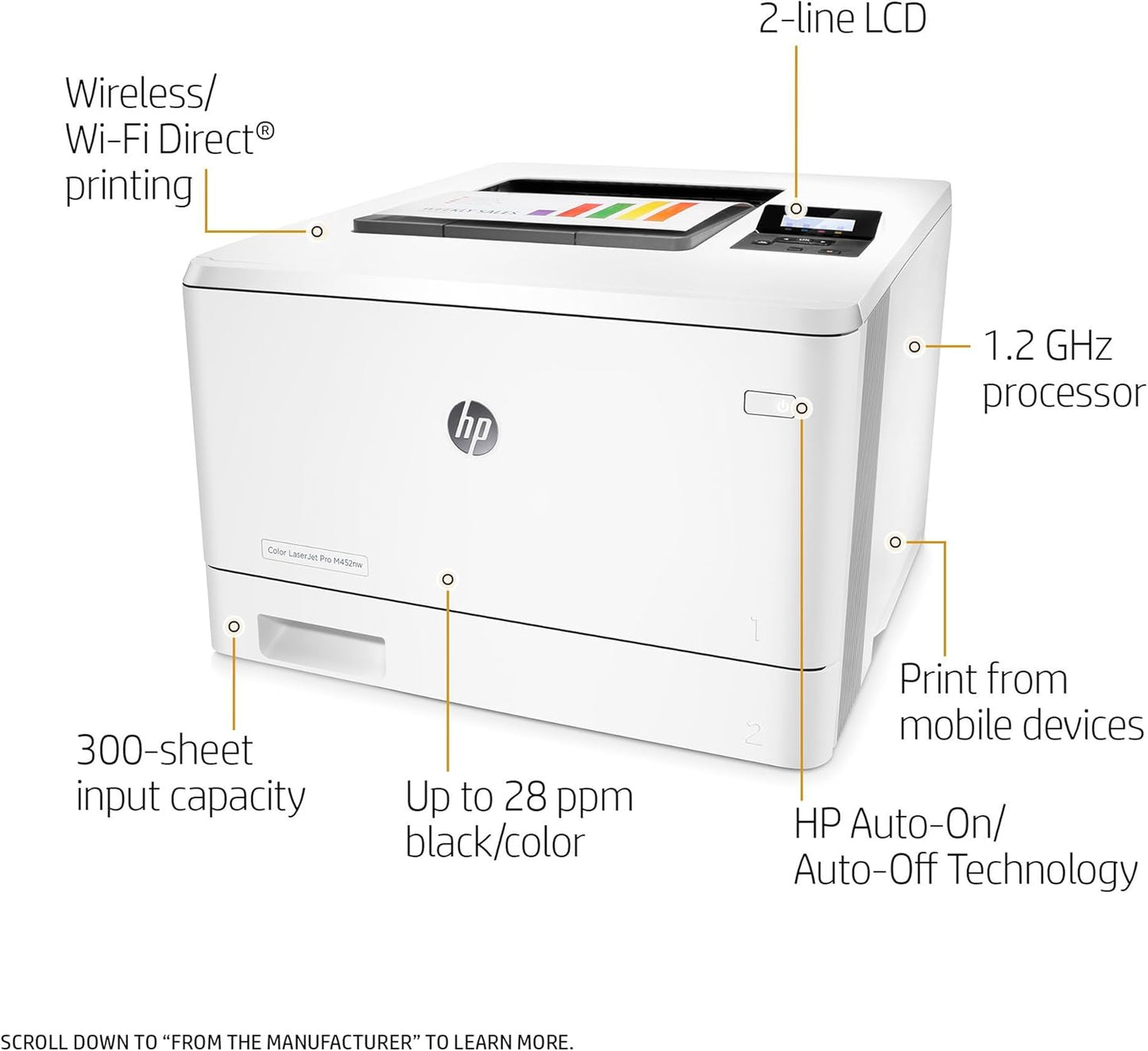HP M452: LaserJet Pro Wireless Color Laser Printer, Renewed