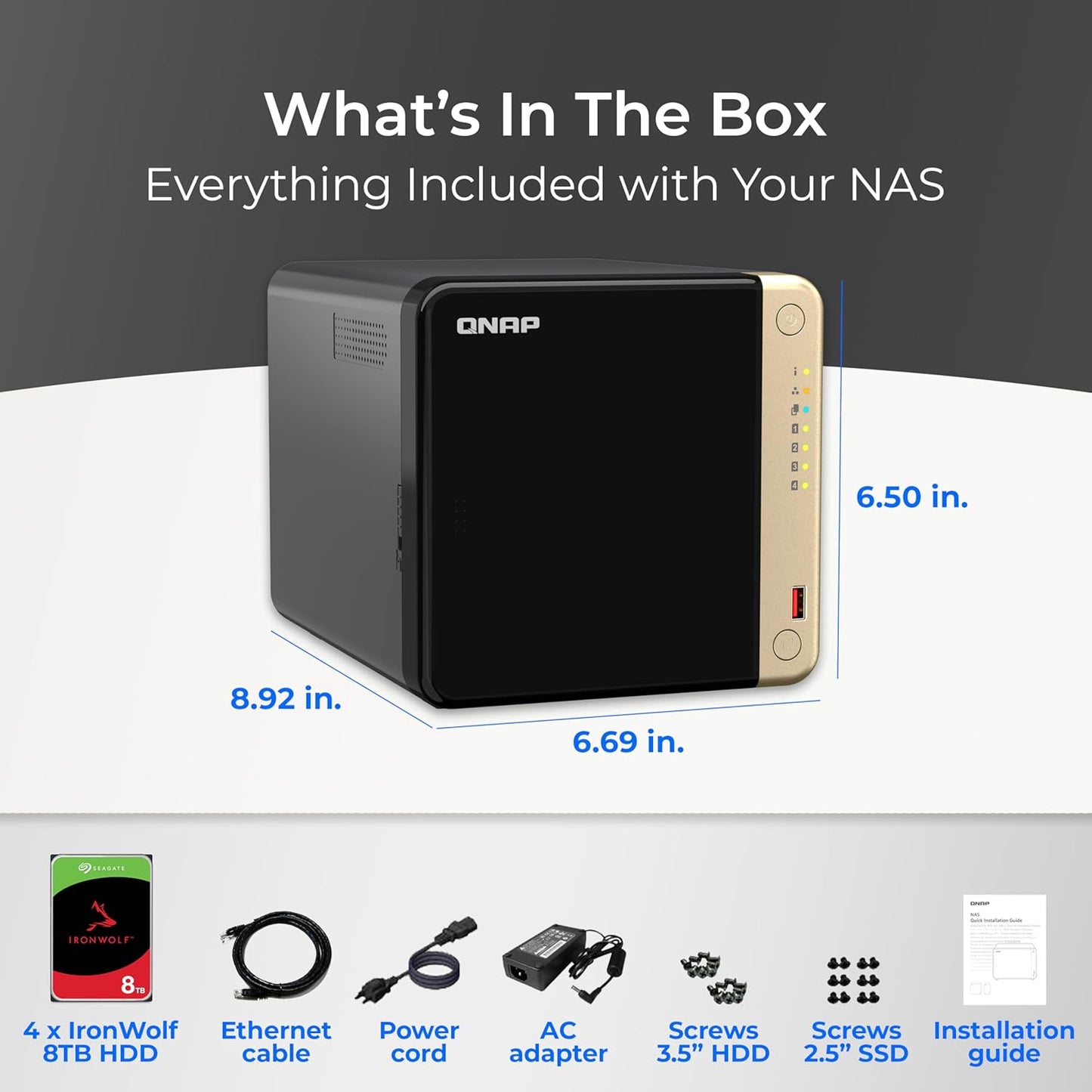 QNAP TS-464-8G-48ST-US 24TB IronWolf HDD NAS Bundle