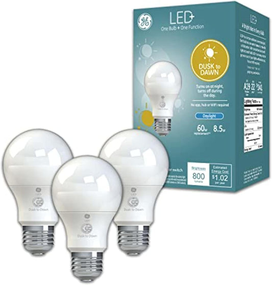 GE 93121487 Dusk to Dawn LED A19 Light Bulbs, 3-Pack
