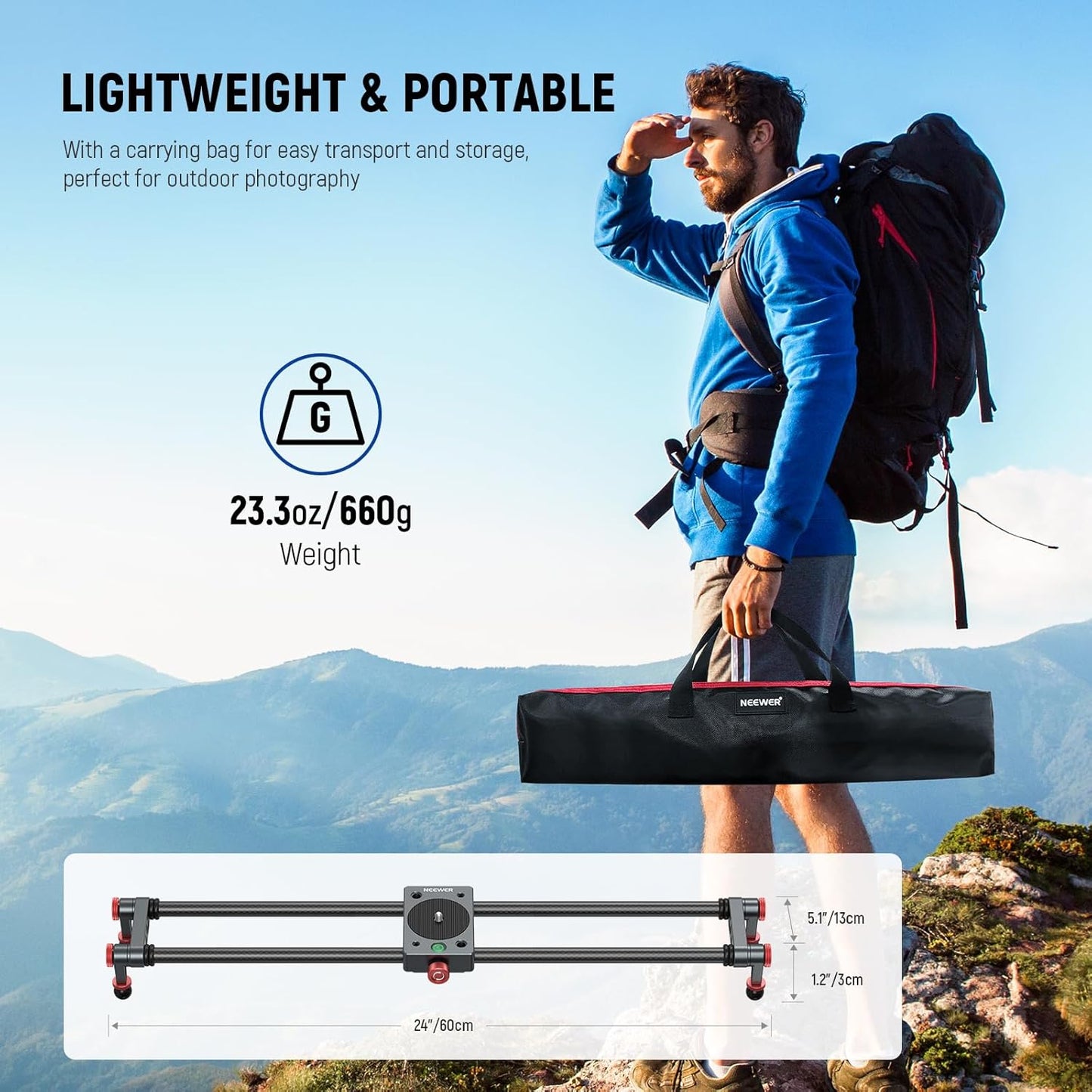 Neewer CS2M 24" Carbon Fiber Camera Slider with Ball Head