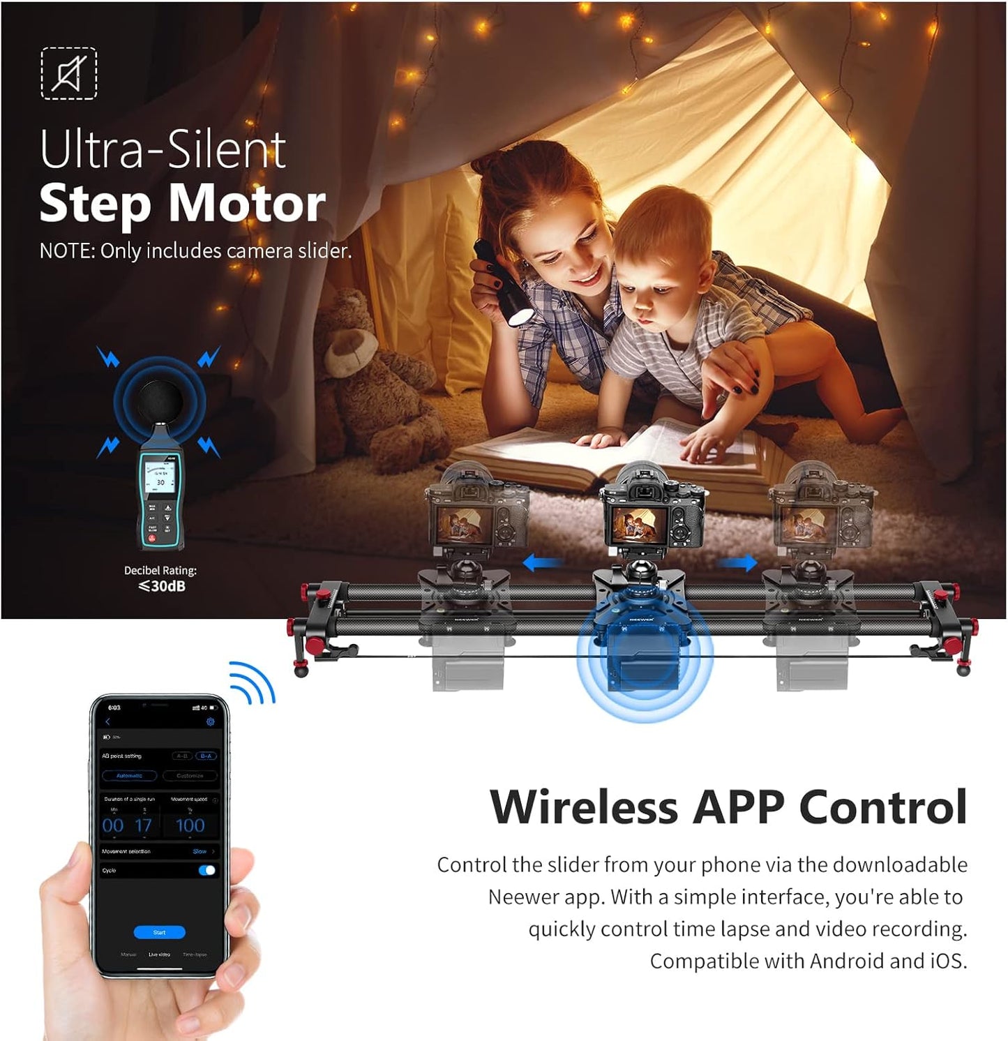 Neewer 10100621 39.4" Motorized Camera Slider - App Control