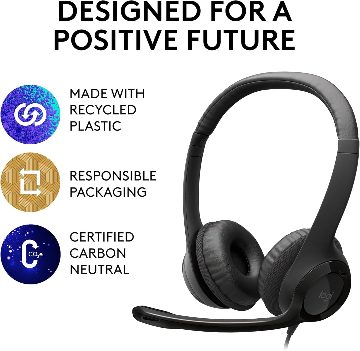 Logitech 981-000014 Wired Headset: Noise-Canceling Mic for PC