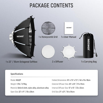 Neewer NS22P 22-inch Octagonal Softbox Quick Release Bowens Mount