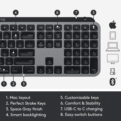 Logitech 920-009552 MX Keys for Mac Wireless Keyboard - Space Gray